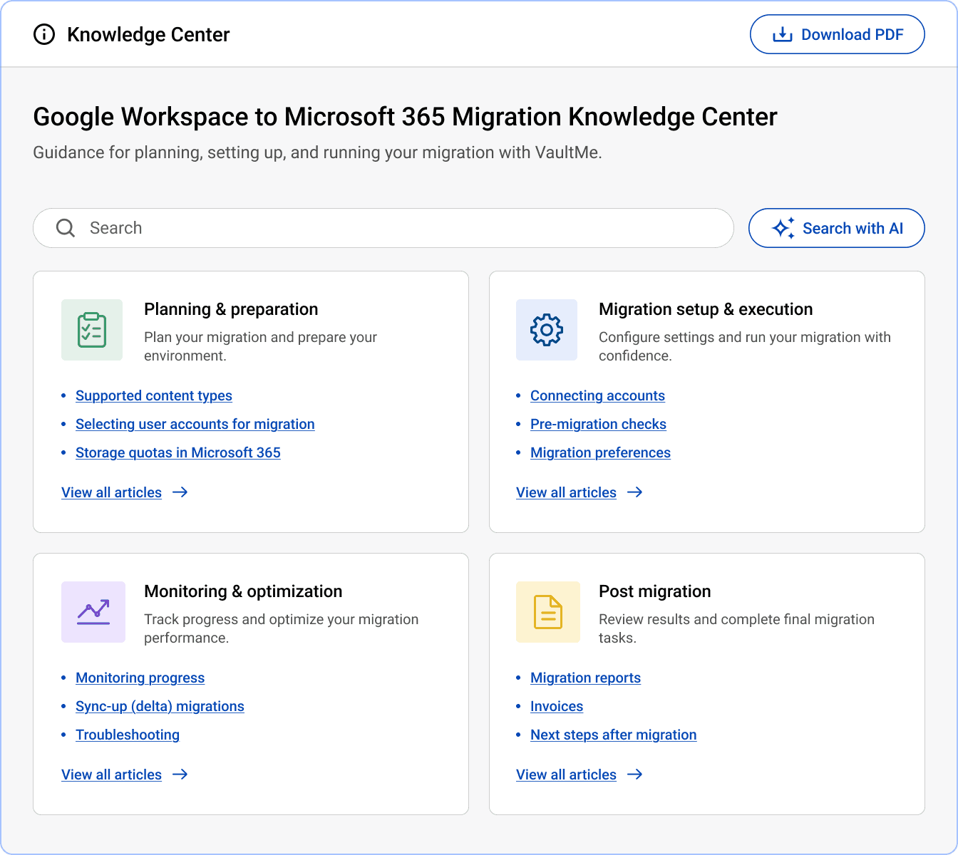 VaultMe knowledge base guidance for migration setup
