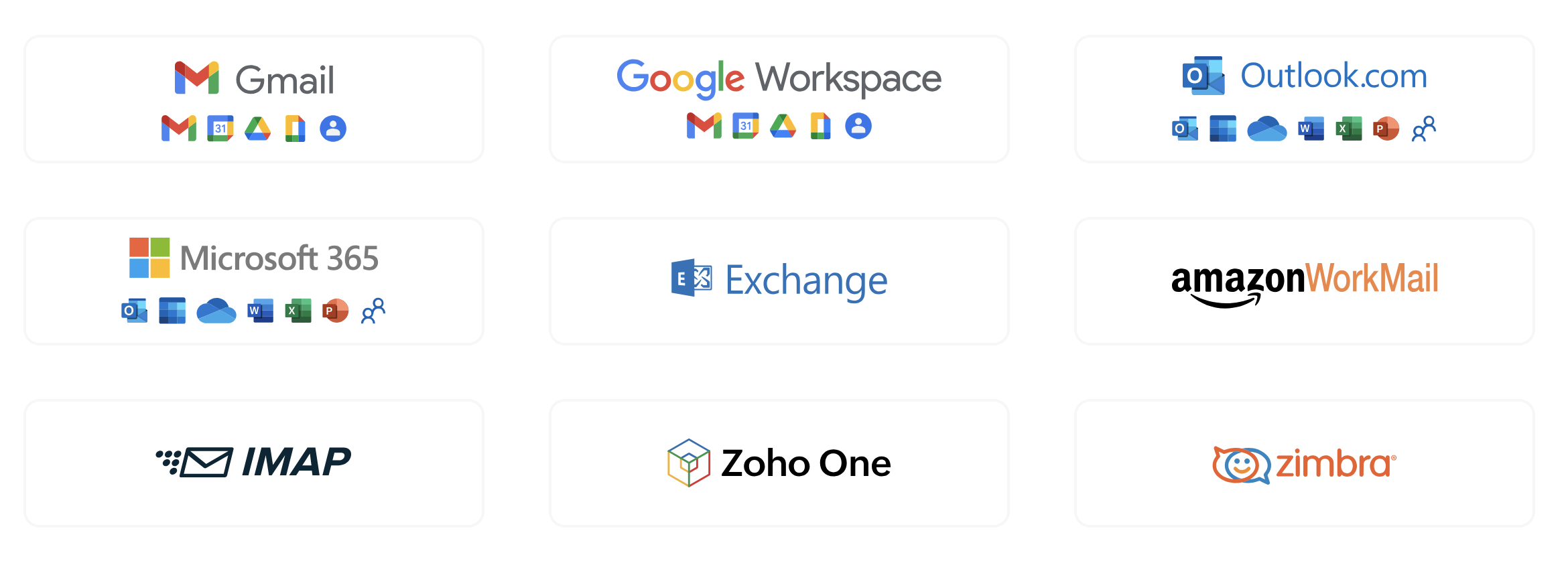 Logos of email providers supported by VaultMe