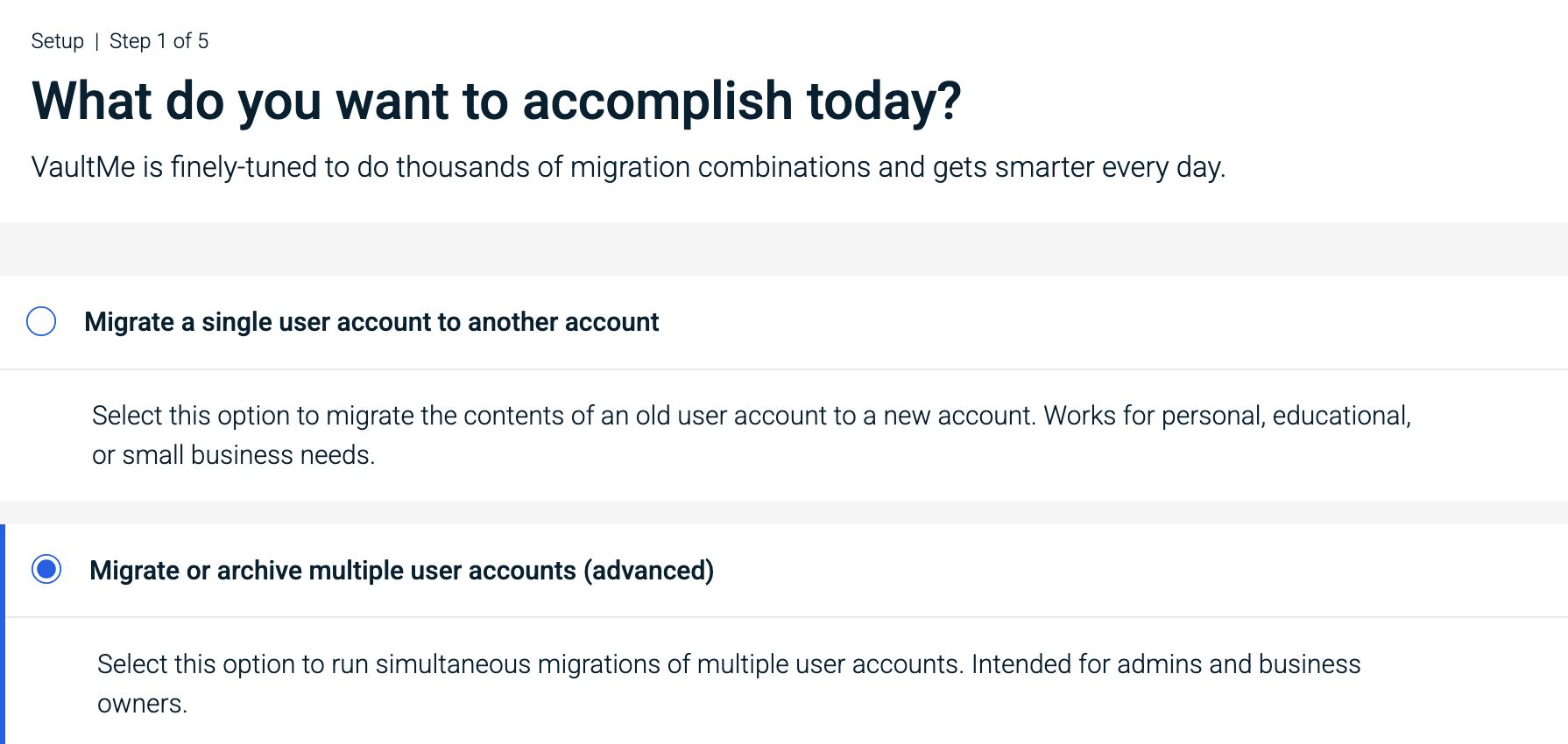 Menu for accessing VaultMe for Admins
