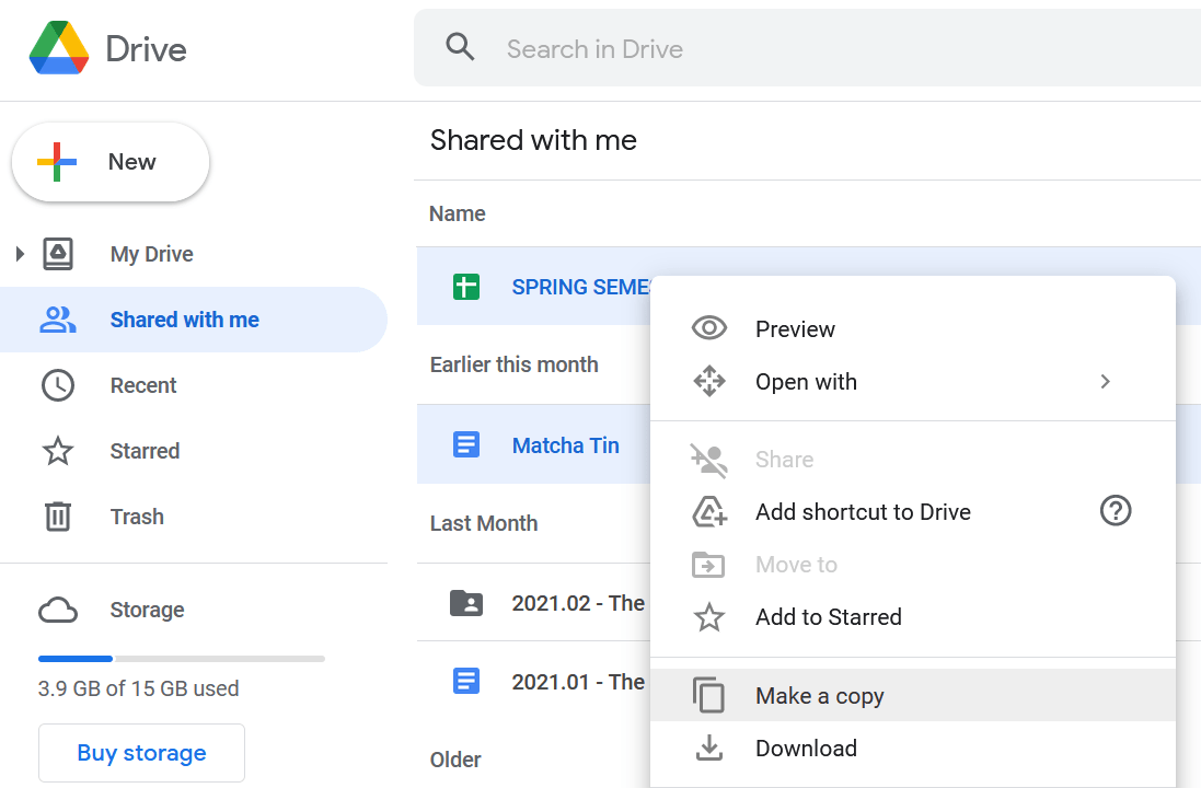 Step 3 of copying shared files to