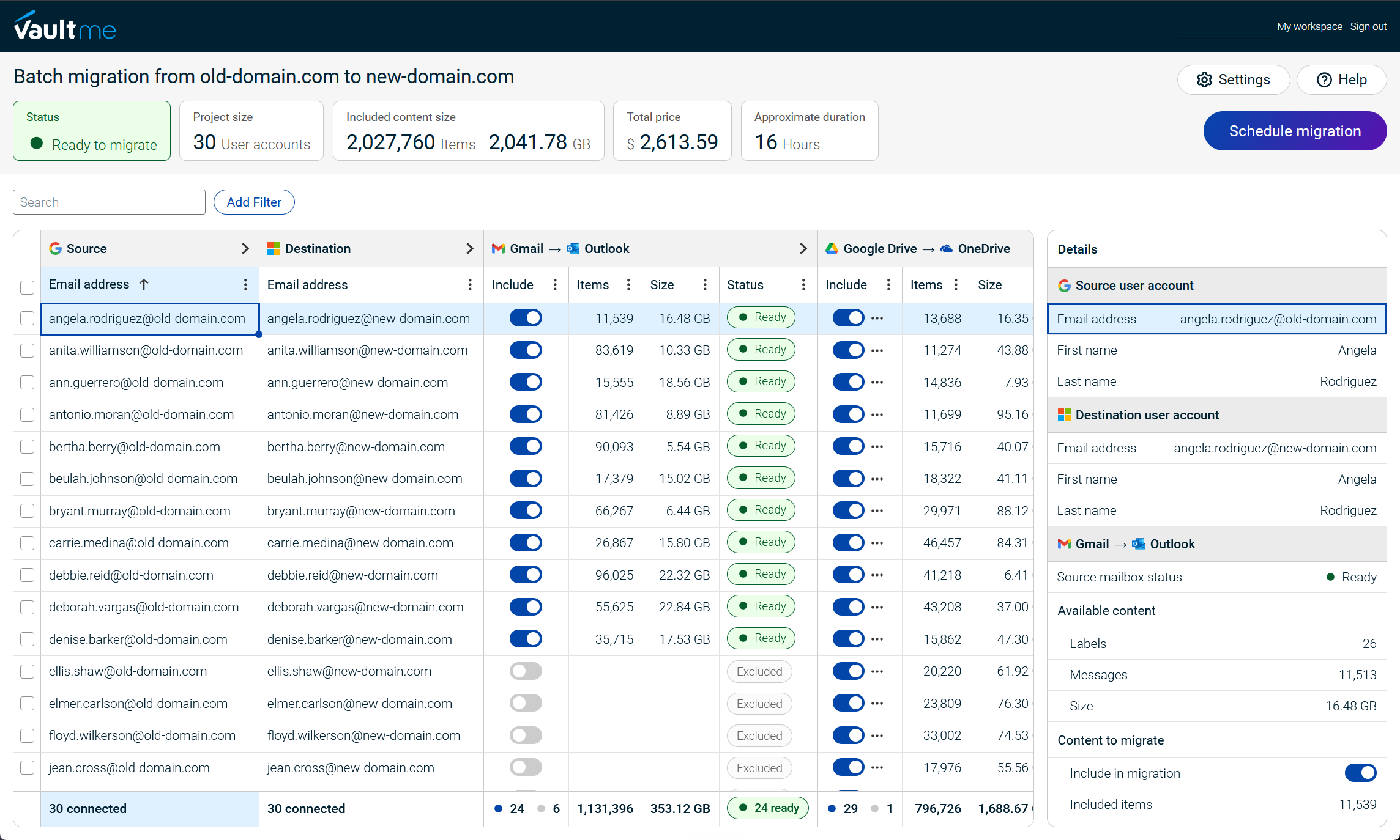 VaultMe batch migration page