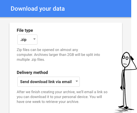 Google Takeout download your data selection window