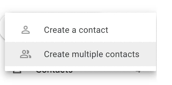 The menu for adding contacts in Google Contacts