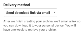 Google Takeout Delivery Method Selection
