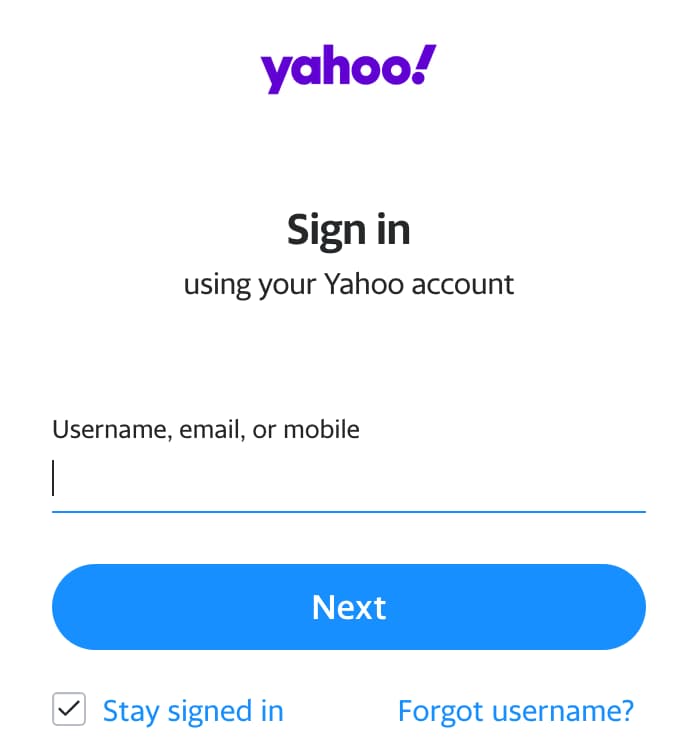 The form for signing in to a Yahoo account