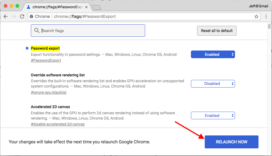 Restart Chrome to enable Password exportt