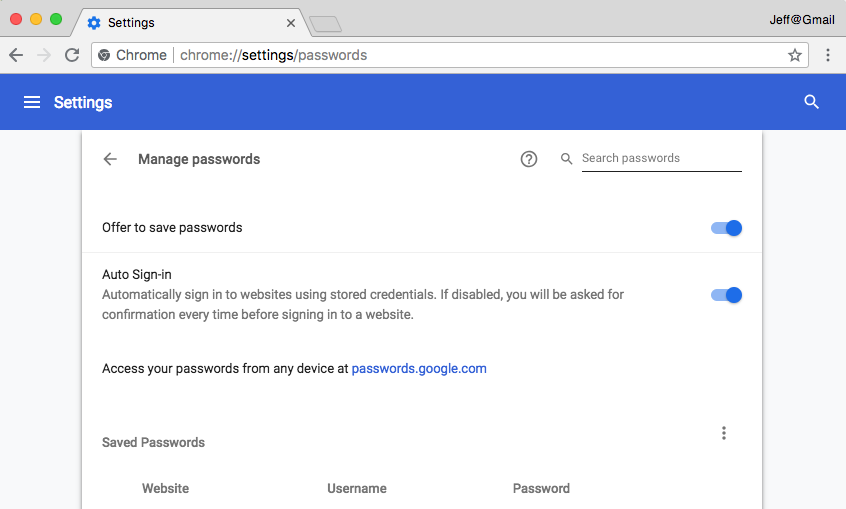 Chrome settings passwords