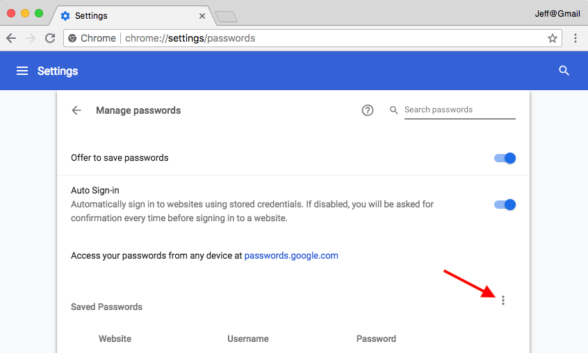 Chrome settings passwords