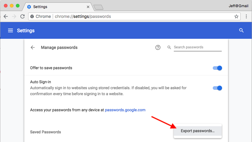 Drop-down export passwords