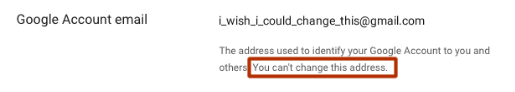 Google account email you cant change this address